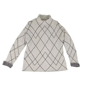 CHRISTIAN SIRIANO Women's M Wool Blend Argyle Gray Turtleneck Sweater, Lagenlook